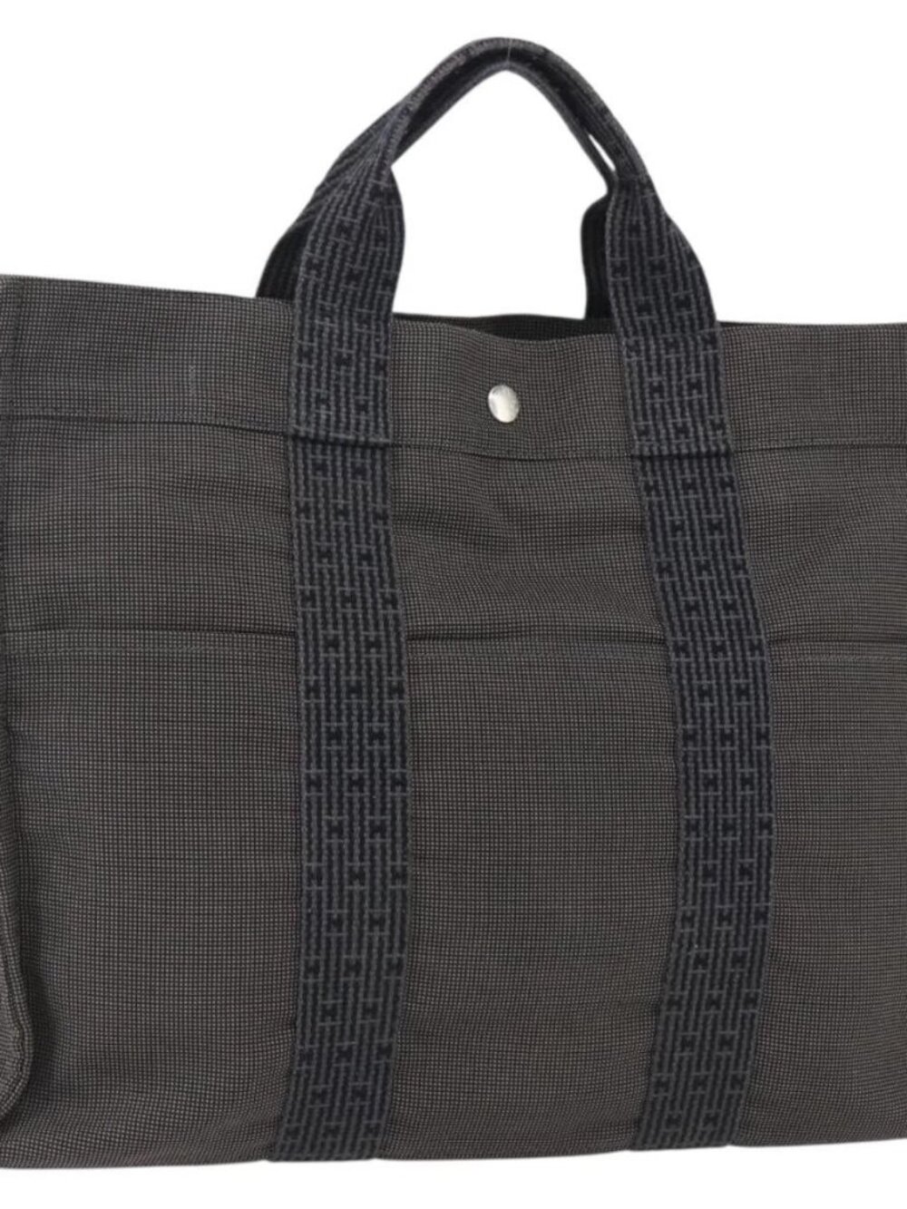 HERMES Her Line Tote MM Hand Bag Canvas Gray Silver Auth 171993